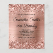 Budget Glittery Roos Gold Foil Birthday Invite (Voorkant)