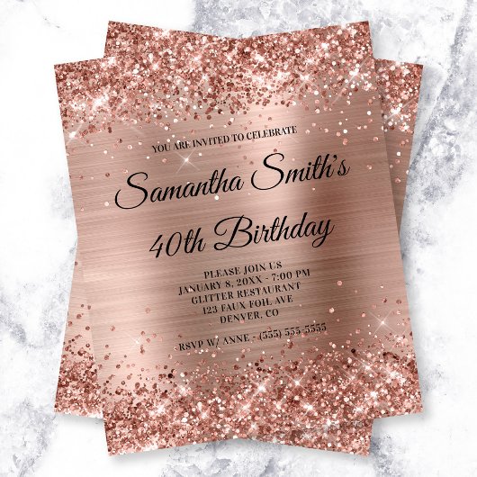 Budget Glittery Roos Gold Foil Birthday Invite