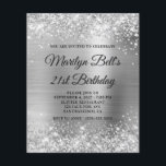 Budget Glittery Silver 21st Birthday Invite<br><div class="desc">Een goedkope budgetoptie met een glamoureuze uitnodiging voor haar 21ste verjaardag. Faux sparkly Silver Glitter tegen een faux licht zilvergrijs schimmelvormig folie grafisch afbeelding. Het fancy zwarte kalligrafiekmanuscript kan worden aangepast. Alle dunne en glanzende elementen in dit moderne, girale ontwerp zijn digitale beelden. De mooie zachte folie met metalen folie...</div>