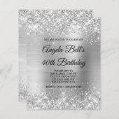 Budget Glittery Silver Girly Glam Uitnodiging (Voorkant / Achterkant)