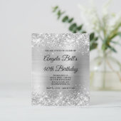 Budget Glittery Silver Girly Glam Uitnodiging (Staand voorkant)