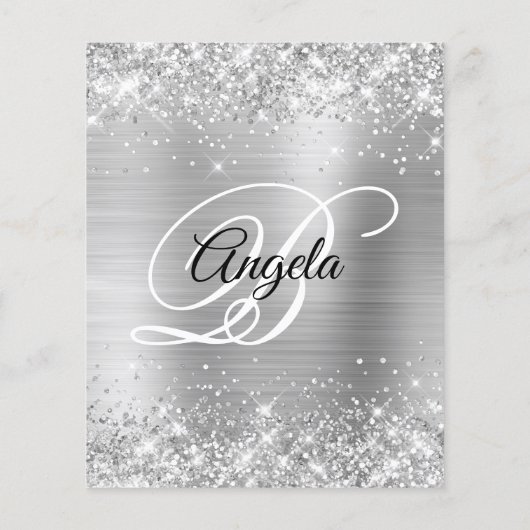 Budget Glittery Silver Girly Glam Uitnodiging (Achterkant)