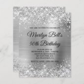 Budget Glittery Silver - uitnodiging voor 50e verj (Voorkant / Achterkant)