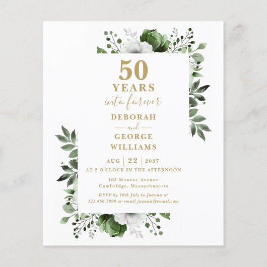 Budget Gold 50e bruiloft Jubileum Invitation (Voorkant)