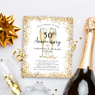 Budget Gold 50e bruiloft Jubileum Invitation Flyer