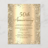 Budget Gold 50th Wedding Anniversary Invitation (Voorkant)