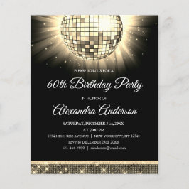 Budget Gold 60th Birthday Party Disco Ball Flyer