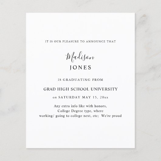 Budget Gold Afstuderen Fotoaankondiging Flyer (Achterkant)