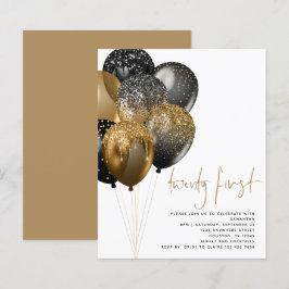 Budget Gold Black Balloons 21e partijuitnodiging