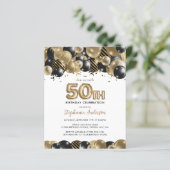 Budget Gold Black Glitter 50th Birthday Invitation (Staand voorkant)