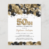 Budget Gold Black Glitter 50th Birthday Invitation (Voorkant)