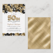Budget Gold Black Glitter 50th Birthday Invitation Notitiekaartje (Voorkant / Achterkant)