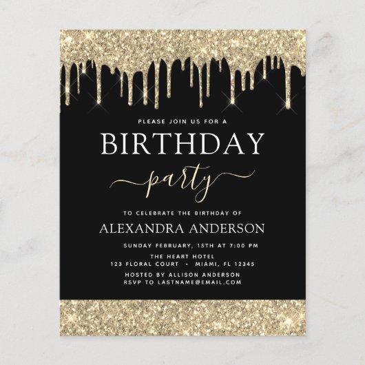 Budget Gold Black Glitter Elke dag van de jaardag Flyer (Voorkant)