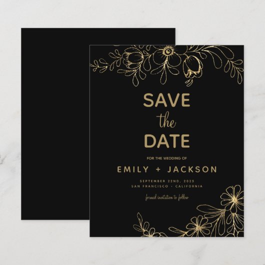 Budget Gold Black Modern Sparen de Datum Floral An (Voorkant / Achterkant)