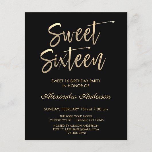 Budget Gold Black Sweet Sixteen-dag Flyer (Voorkant)