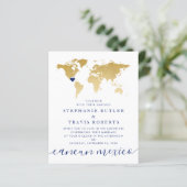 Budget Gold Blue Map Destination Wedding Invite (Staand voorkant)