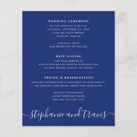 Budget Gold Blue Map Destination Wedding Invite (Achterkant)
