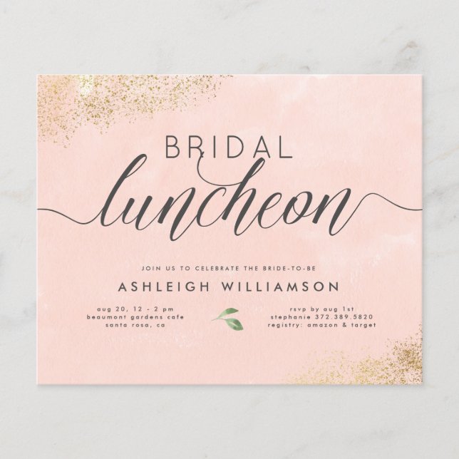 Budget Gold Blush Pink Waterverf Bridal Luncheon (Voorkant)