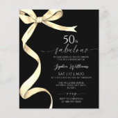 Budget Gold Bow 50 & Fabulous Verjaardag Uitnodigi (Voorkant)