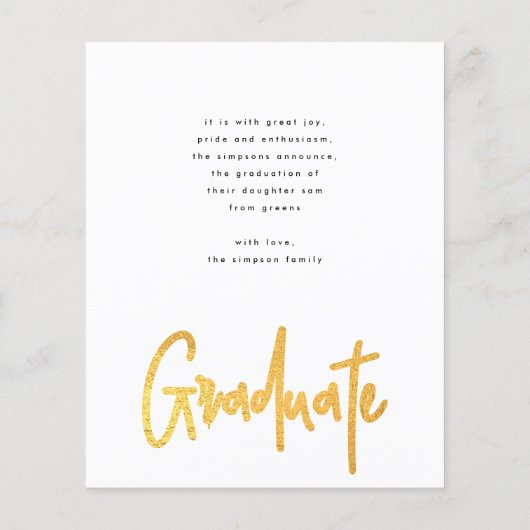 Budget Gold Brush Afstuderen Aankondiging Foto Flyer (Achterkant)