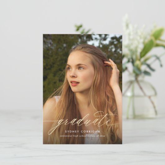 Budget Gold Calligraphy Afstuderen Foto Kaart (Staand voorkant)