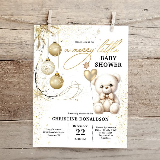 Budget Gold Christmas Baby shower Uitnodiging