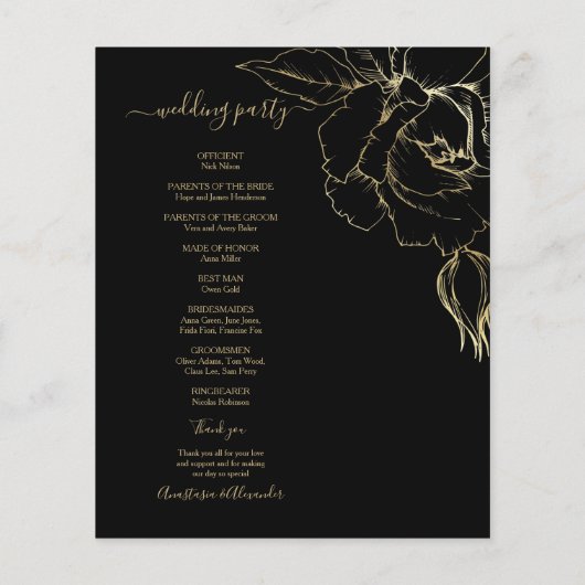 Budget Gold Classic Wedding Program kaart. Flyer (Achterkant)