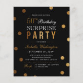 Budget Gold Confetti Black Surprise Birthday Party (Voorkant)