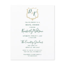 Budget Gold Crest Green Bridal Shower Uitnodiging