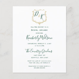Budget Gold Crest Green Bridal Shower Uitnodiging