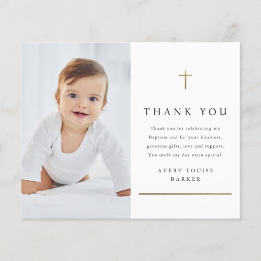 Budget Gold Cross foto doop bedankje (Voorkant)