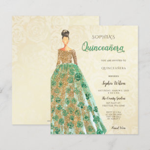 Budget Gold Emerald Green Dress Quinceanera