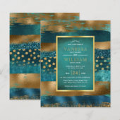 BUDGET Gold en blauwgroen strokes bruiloft uitnodi (Voorkant / Achterkant)