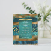 BUDGET Gold en blauwgroen strokes bruiloft uitnodi (Staand voorkant)