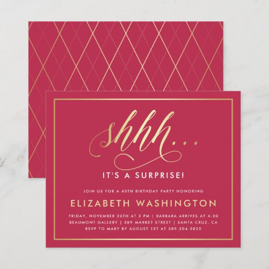 Budget Gold en Magenta Surprise Birthday Party (Voorkant / Achterkant)