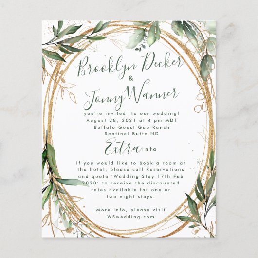 Budget Gold Eucalyptus Elegant Wedding Invitation (Voorkant)