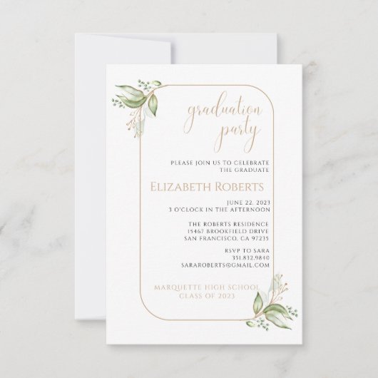 Budget Gold Eucalyptus Greenery Afstudeerder Party Kaart (Voorkant)