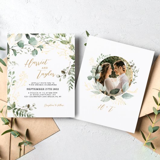 BUDGET Gold Eucalyptus Photo Monogram Wedding