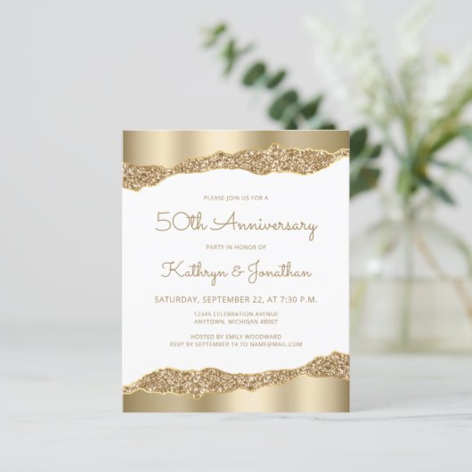 Budget Gold Foil Glitter 50e Jubileum Uitnodigen (Staand voorkant)