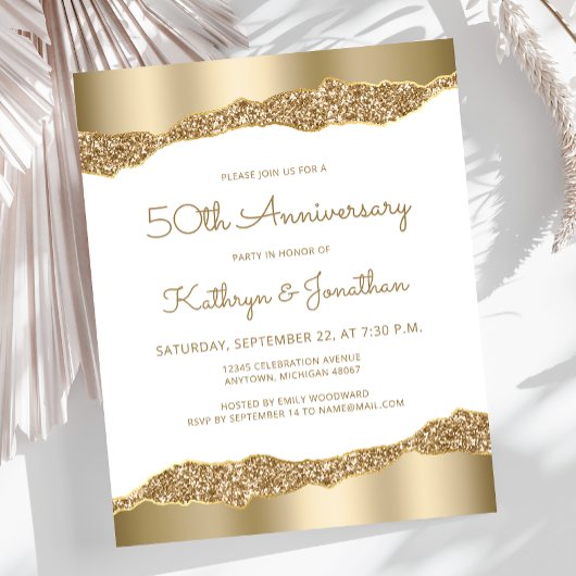 Budget Gold Foil Glitter 50th Anniversary Invite