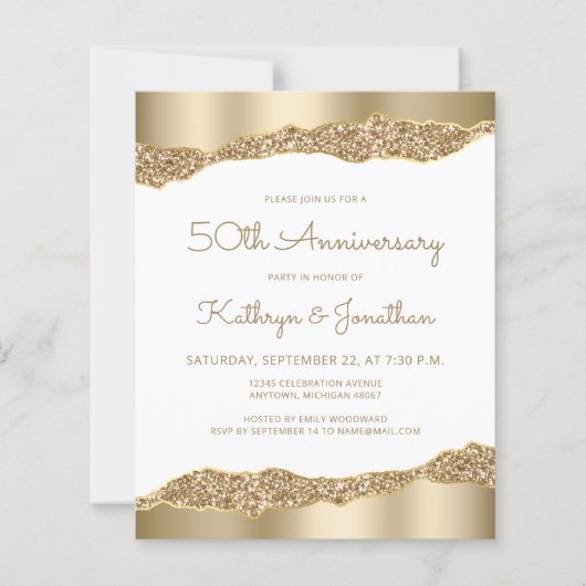 Budget Gold Foil Glitter 50th Anniversary Invite (Voorkant)