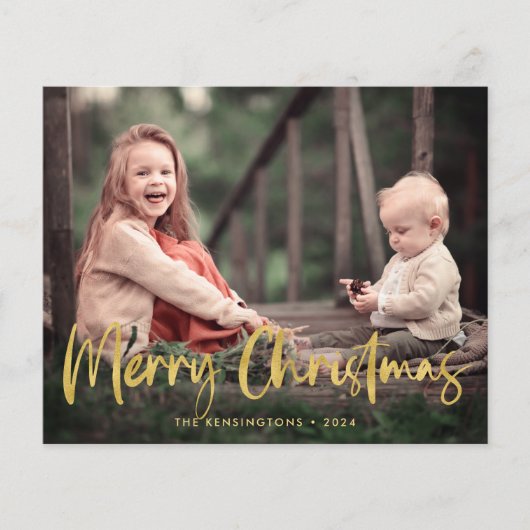 Budget Gold Foil Script Merry kerstfoto (Voorkant)