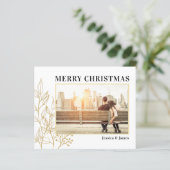 Budget Gold Foliage Photo Merry Kerstmis Kaart (Staand voorkant)