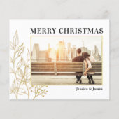 Budget Gold Foliage Photo Merry Kerstmis Kaart (Voorkant)