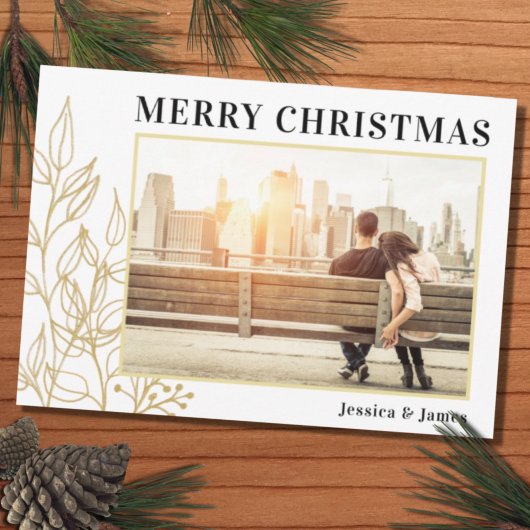 Budget Gold Foliage Photo Merry Kerstmis Kaart