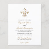 Budget Gold French Fleur de Lis Wedding Invitation (Voorkant)