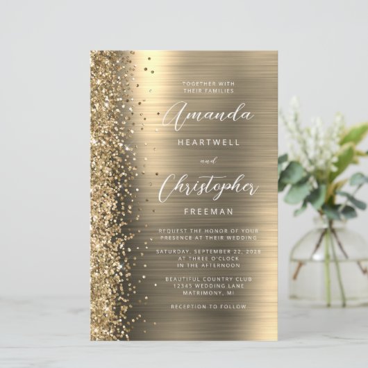 Budget Gold Glam Glitter Weddenschap (Staand voorkant)