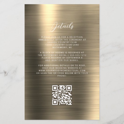 Budget Gold Glam QR Code Huwelijksuitnodiging (Achterkant)
