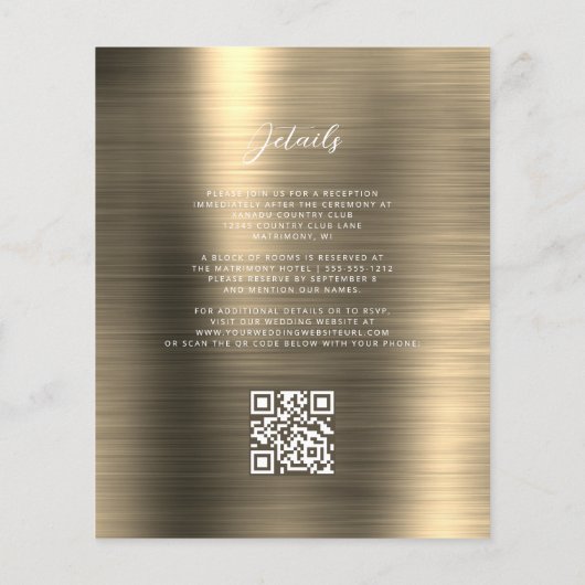Budget Gold Glam QR Code Huwelijksuitnodiging (Achterkant)