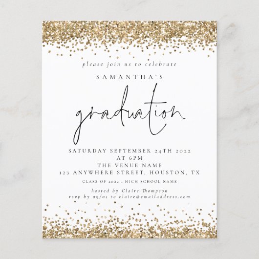Budget Gold Glitter 2024 Afstuderen White Invite (Voorkant)